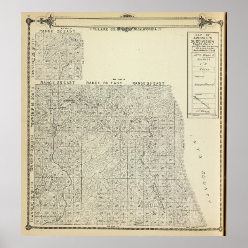 T1820S R3236E Tulare County Section Map Poster