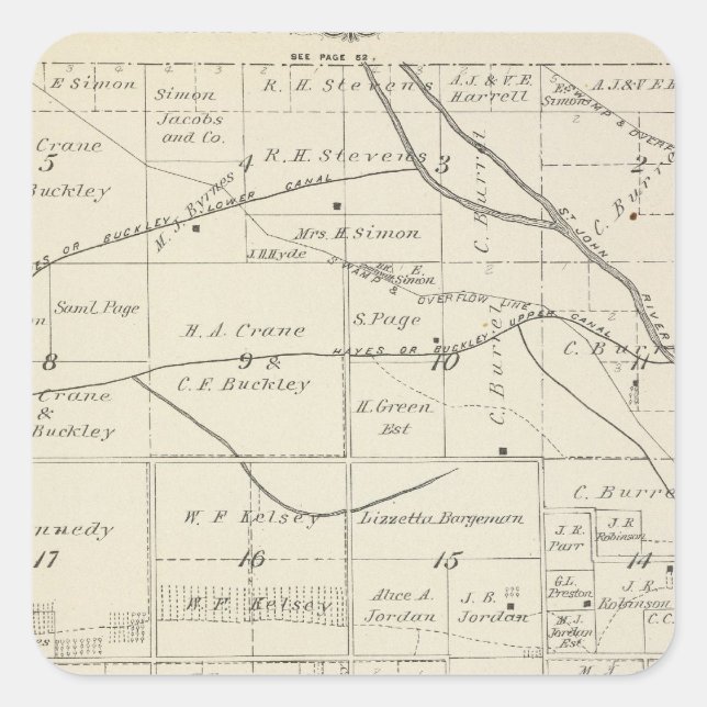 T18S R24E Tulare County Section Map Square Sticker (Front)