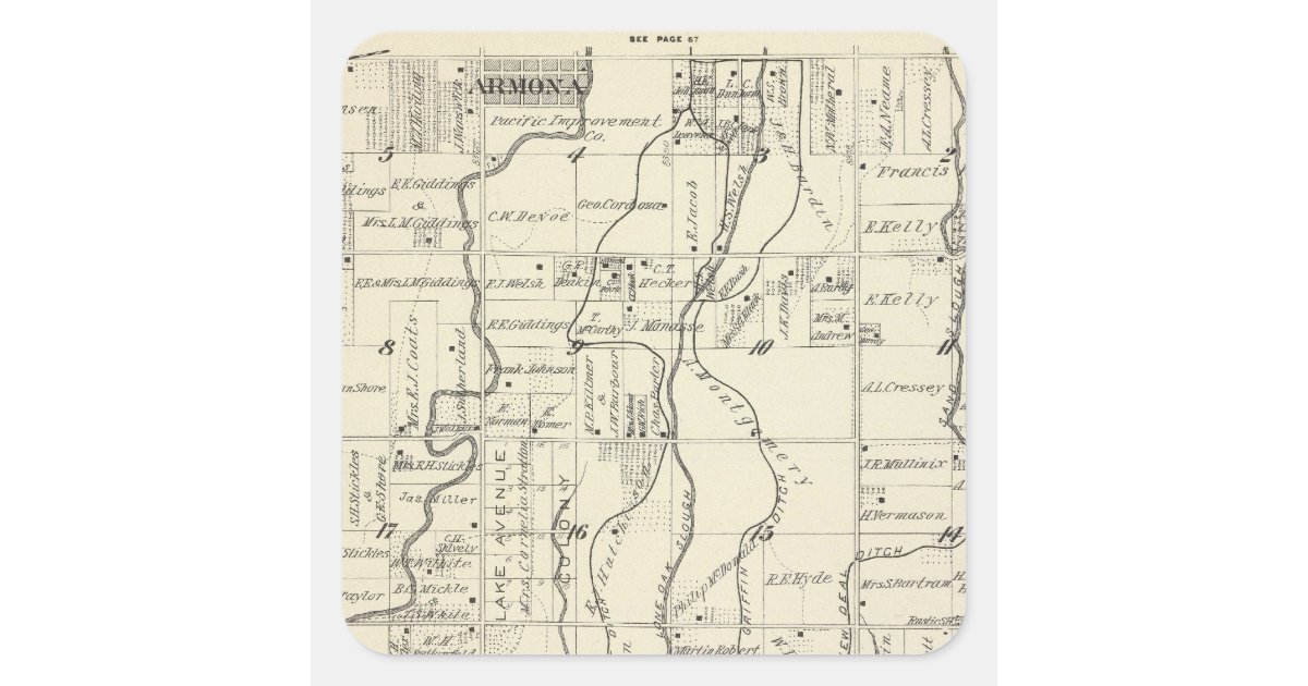 T19S R21E Tulare County Section Map Square Sticker Zazzle