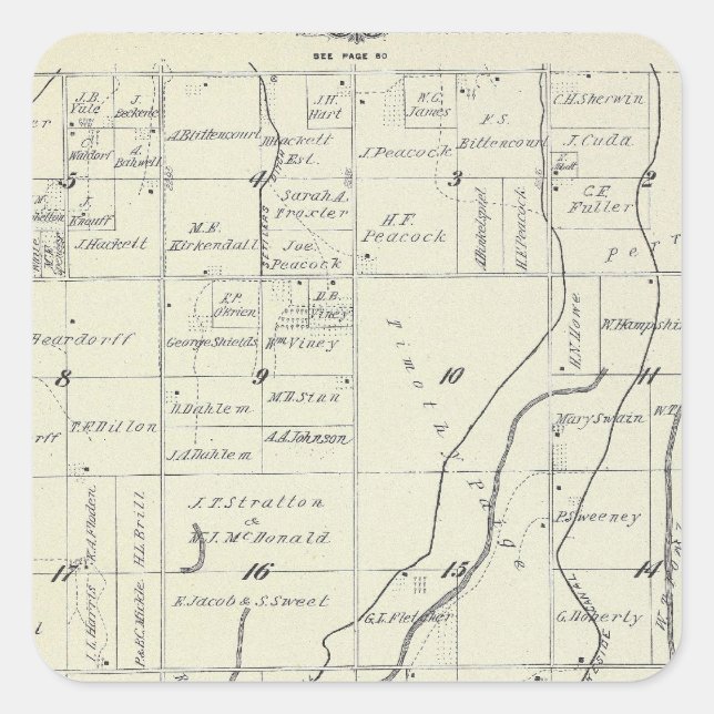T19S R22E Tulare County Section Map Square Sticker (Front)