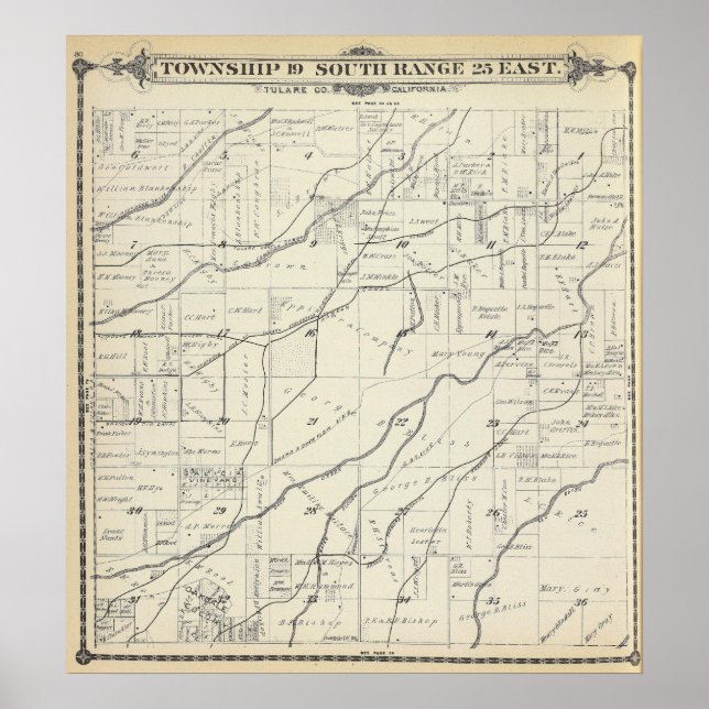T19S R25E Tulare County Section Map Poster (Front)