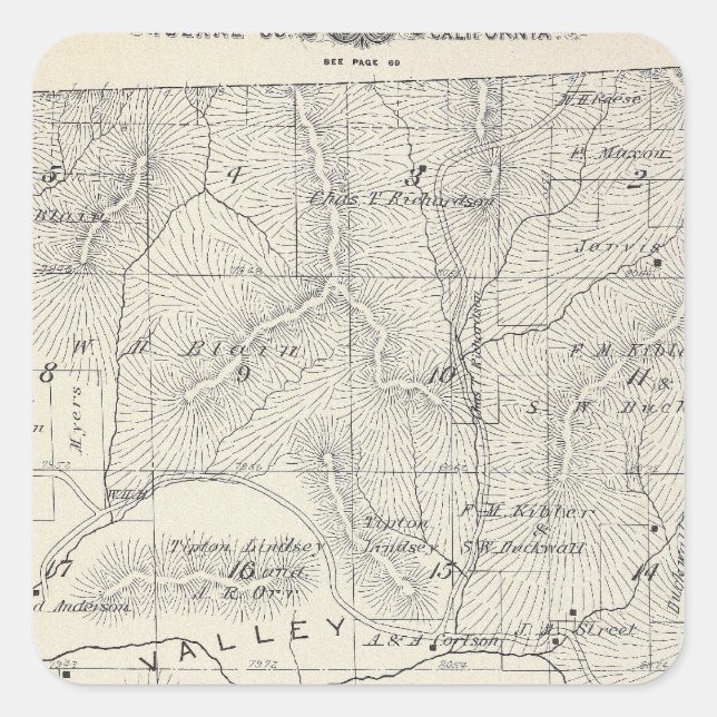 T19S R28E Tulare County Section Map Square Sticker (Front)