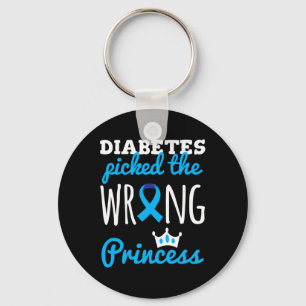 T1D Awareness Princess Girls Diabetic Blue Ribbon Keychain