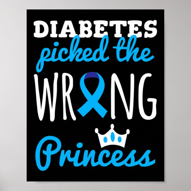 T1D Awareness Princess Girls Diabetic Blue Ribbon  Poster (Front)