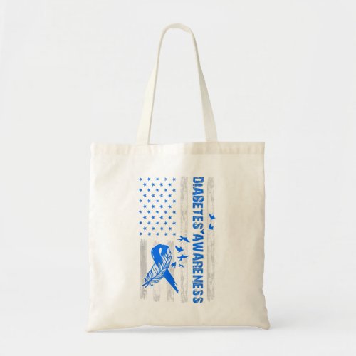 T1D Blue Ribbon USA Flag Type 1 Diabetes Awareness Tote Bag