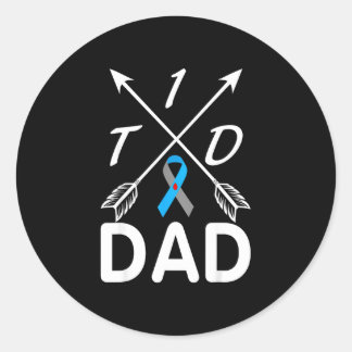 T1d dad type 1 diabetes awareness blue gray ribbon classic round sticker