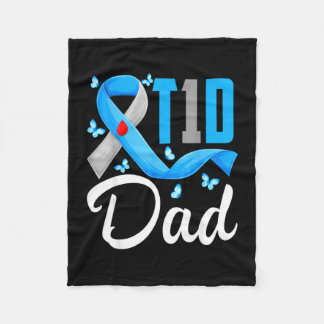 T1d dad type 1 diabetes awareness blue gray ribbon fleece blanket