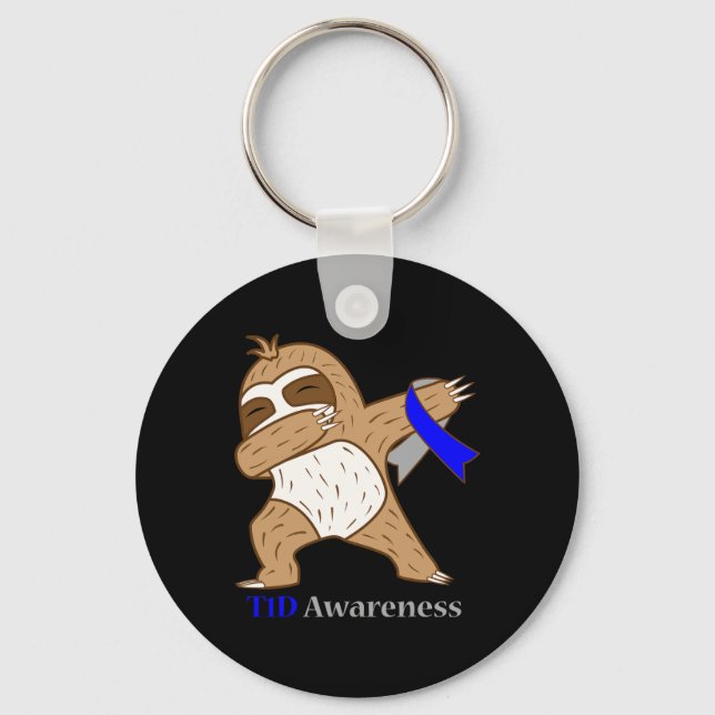 T1D Diabetes Awareness Ribbon Dabbing Sloth Warrio Keychain (Front)