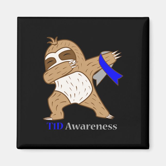 T1d Diabetes Awareness Ribbon Dabbing Sloth Warrio Magnet (Front)