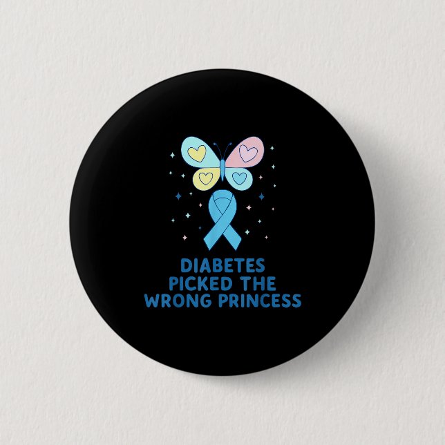T1d Diabetes Warrior Butterfly Princess Diabetes A Button (Front)