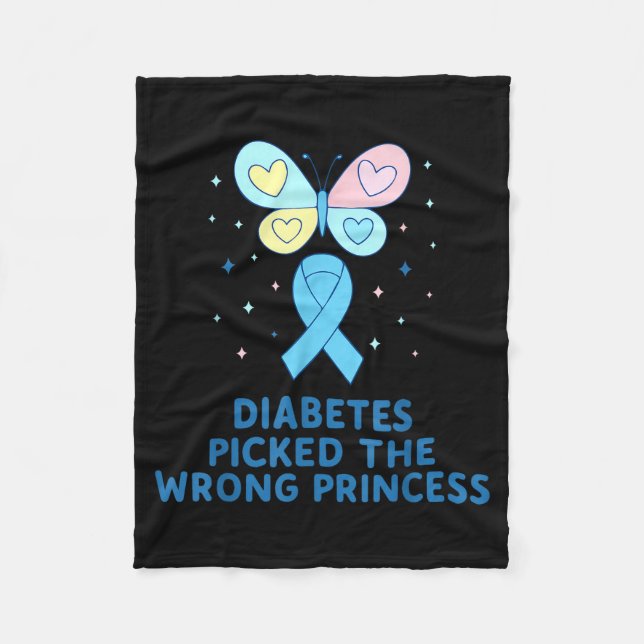 T1d Diabetes Warrior Butterfly Princess Diabetes A Fleece Blanket (Front)