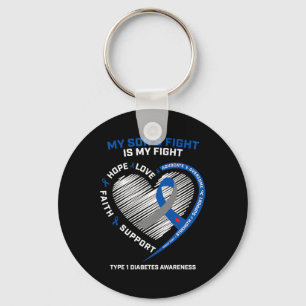 T1D Mom Dad My Son's Fight Type 1 Diabetes Awarene Keychain