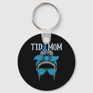 T1D Mom Diabetes Awareness Diabetic Blue Ribbon Gr Keychain
