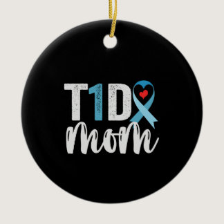 T1D Mom Diabetes Awareness Ribbon Family Gift Ceramic Ornament