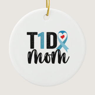 T1D Mom Diabetes Awareness Ribbon Family Gift Ceramic Ornament
