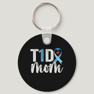 T1D Mom Diabetes Awareness Ribbon Family Gift Keychain