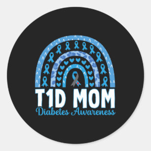 T1D Mom Rainbow Diabetes Awareness November Type 1 Classic Round Sticker