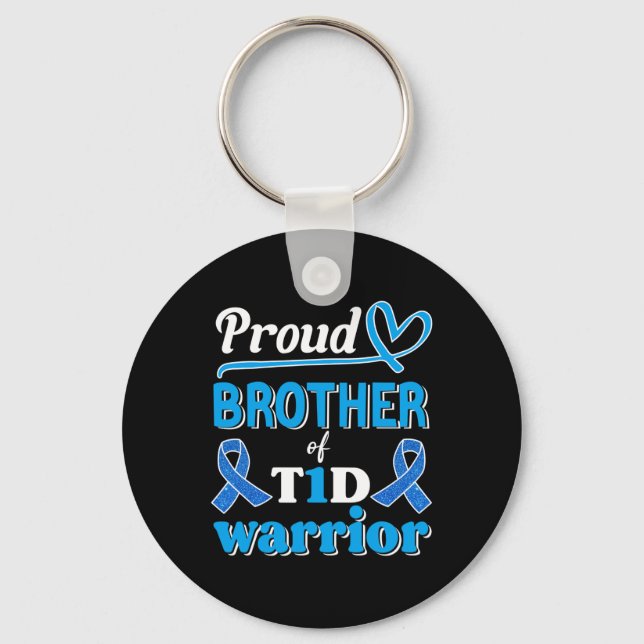T1d Proud Brother Diabetes Awareness Blue Ribbon  Keychain (Front)