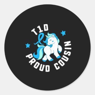 T1d Proud Cousin Diabetes T1 Awareness Cute Unicor Classic Round Sticker