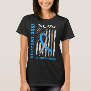 T1D Son Type 1 Diabetes Awareness USA Flag Back P T-Shirt