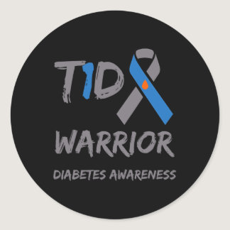 T1D Warrior Type 1 Diabetes Awareness Blue Ribbon  Classic Round Sticker
