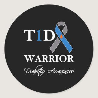 T1D Warrior Type 1 Diabetes Awareness Blue Ribbon  Classic Round Sticker