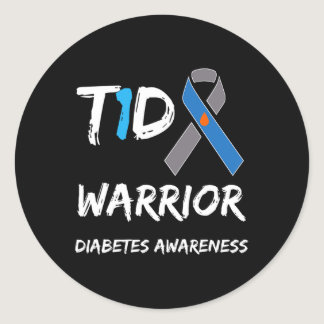 T1d Warrior Type 1 Diabetes Awareness Blue Ribbon  Classic Round Sticker