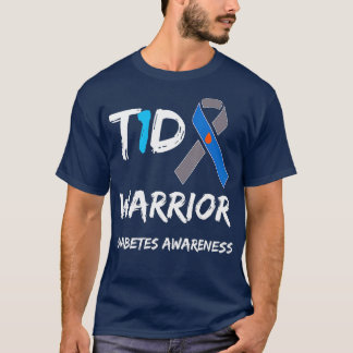 T1D Warrior Type 1 Diabetes Awareness Blue Ribbon  T-Shirt