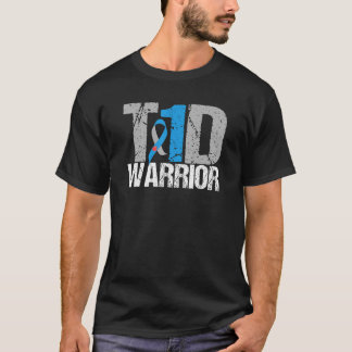 T1D warrior Type one Diabetes Awareness Blue Ribbo T-Shirt