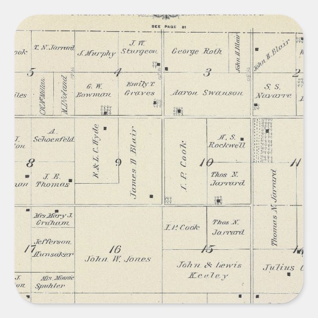 T20S R26E Tulare County Section Map Square Sticker (Front)
