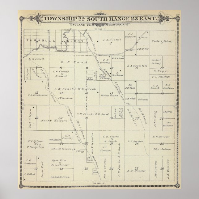 T22S R23E Tulare County Section Map Poster (Front)