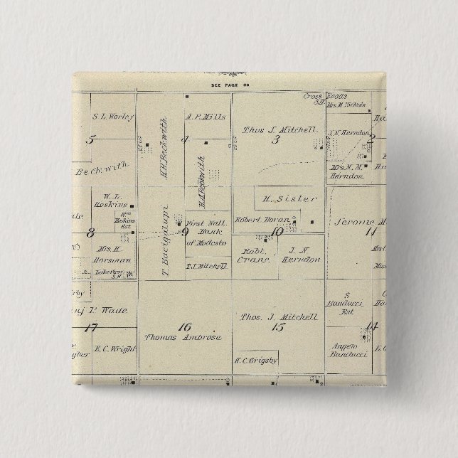 T22S R24E Tulare County Section Map Pinback Button (Front)