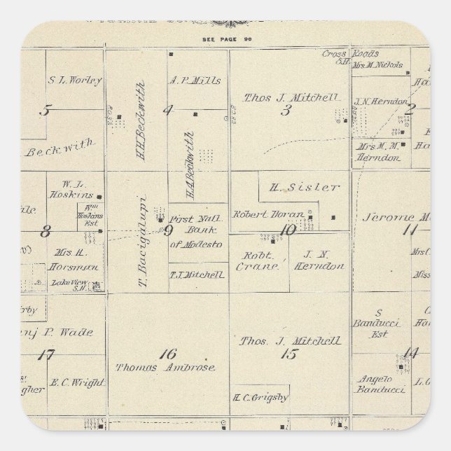 T22S R24E Tulare County Section Map Square Sticker (Front)