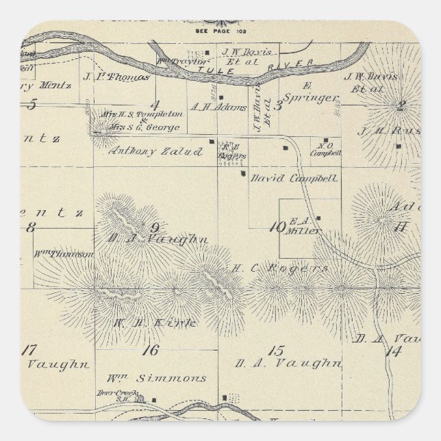T22S R28E Tulare County Section Map Square Sticker (Front)