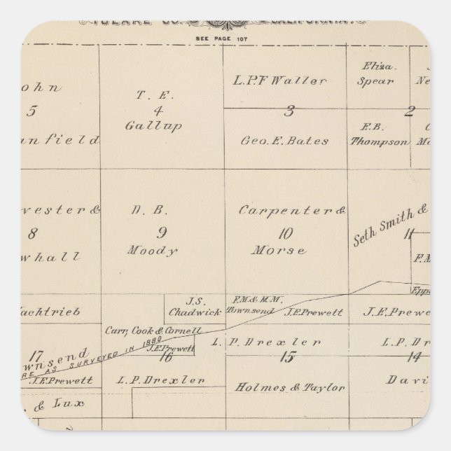 T24S R21E Tulare County Section Map Square Sticker (Front)