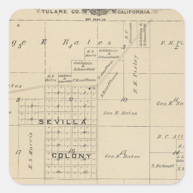 T24S R23E Tulare County Section Map Square Sticker (Front)