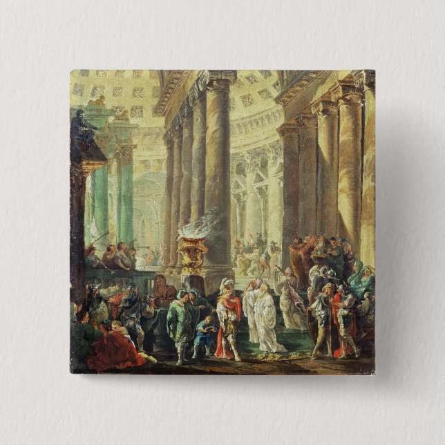 T28517 Capriccio of a Roman temple with Alexander Pinback Button (Front)