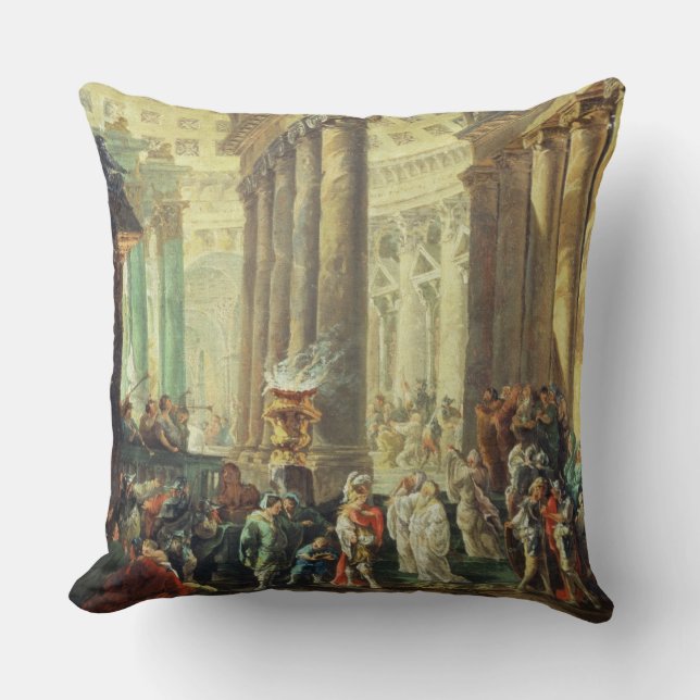 T28517 Capriccio of a Roman temple with Alexander Throw Pillow (Front)