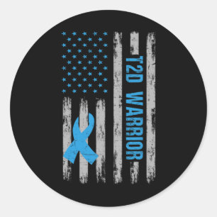 T2d Warrior Awareness American Flag Diabetic Diabe Classic Round Sticker