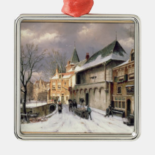 T31117 A View of a Dutch Town in Winter Metal Ornament