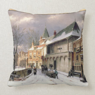T31117 A View of a Dutch Town in Winter Throw Pillow