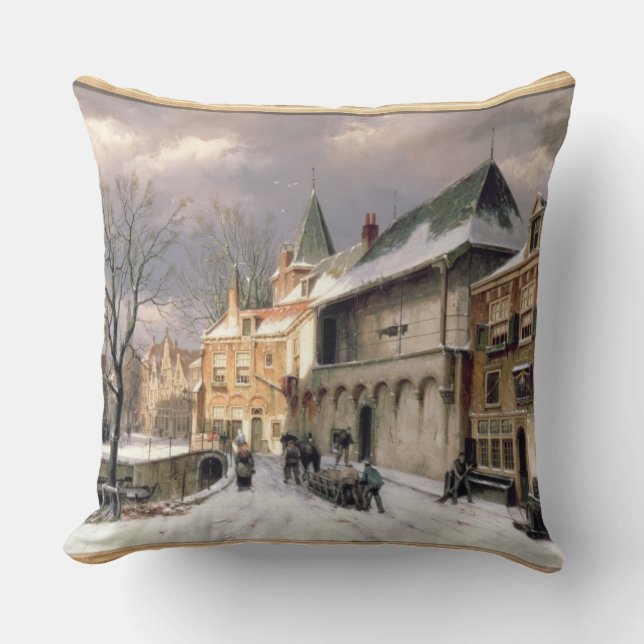 T31117 A View of a Dutch Town in Winter Throw Pillow (Front)