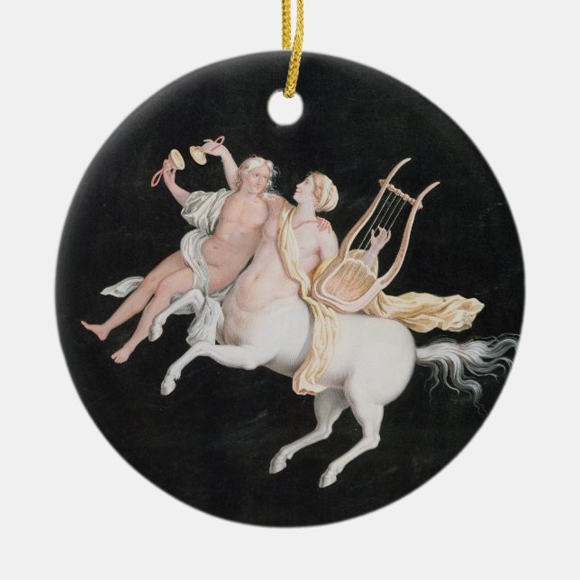 T31466 A Female Centaur and Companion Making Music Ceramic Ornament (Front)