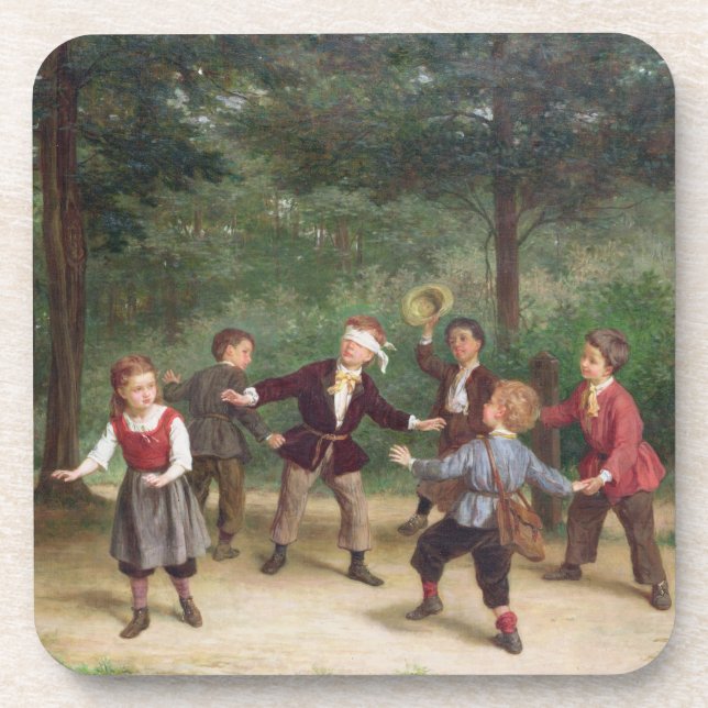 T33268 Blind Man's Buff 91316me; children; playing Drink Coaster (Front)