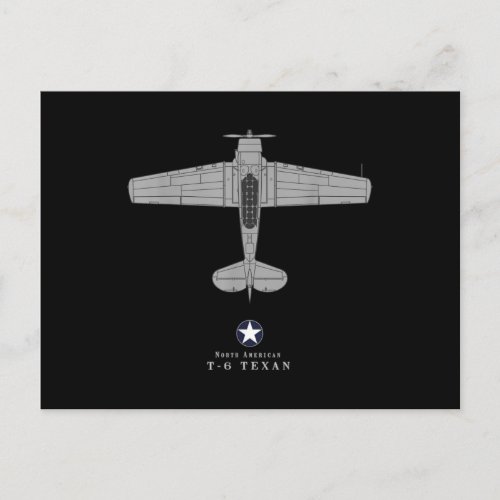 T_6 Texan Tech Drawing WWII Airplane Trainer Postcard