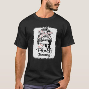 T Ball Granny Vintage Leopard Messy Bun Bleached T-Shirt