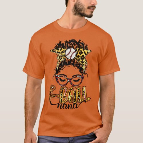 T Ball Nana Messy Bun Leopard T_Shirt