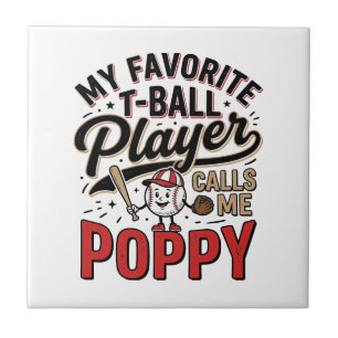 T-Ball Poppy Vintage Engraving Shirt Design_1 Ceramic Tile