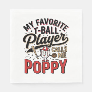 T-Ball Poppy Vintage Engraving Shirt Design_1 Napkins