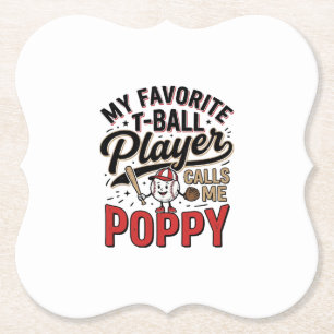 T-Ball Poppy Vintage Engraving Shirt Design_1 Paper Coaster